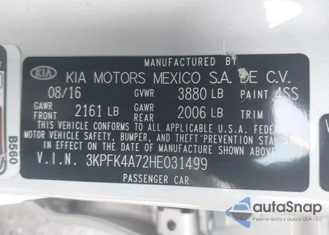 2017 Kia Forte Lx from USA, damaged, VIN 3KPFK4A72HE031499